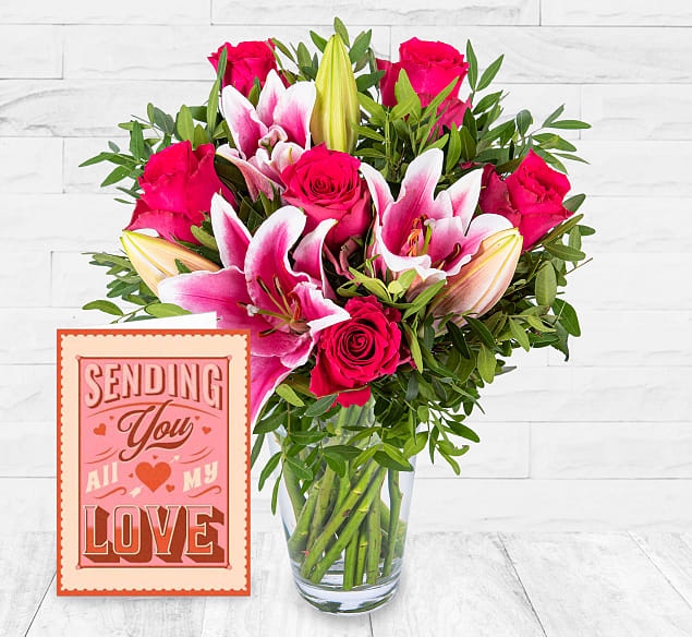 Roses and Lilies & Card 123 Flowers