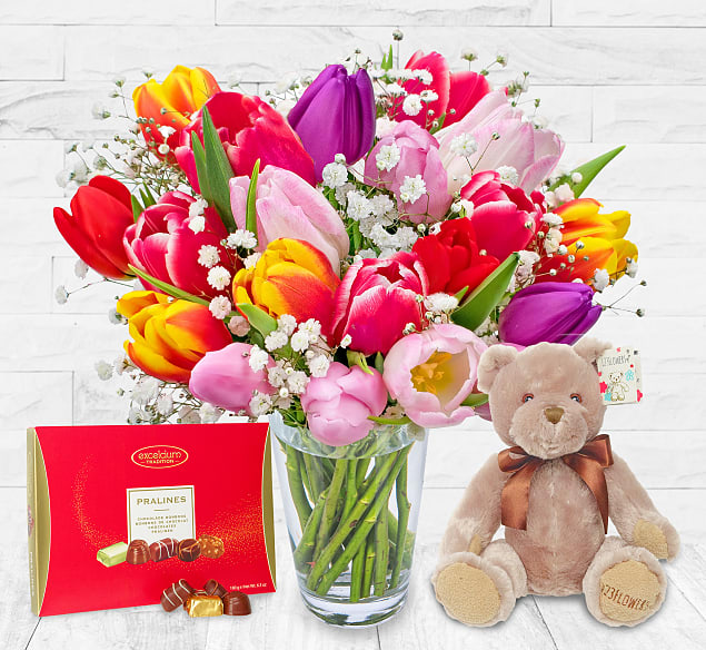 Tulip Delights Cuddle Bundle 123 Flowers